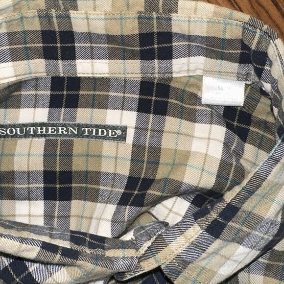 Southern Tide Men's Blue and Tan Plaid Flannel Long Sleeve Shirt M 0613 - Picture 5 of 6